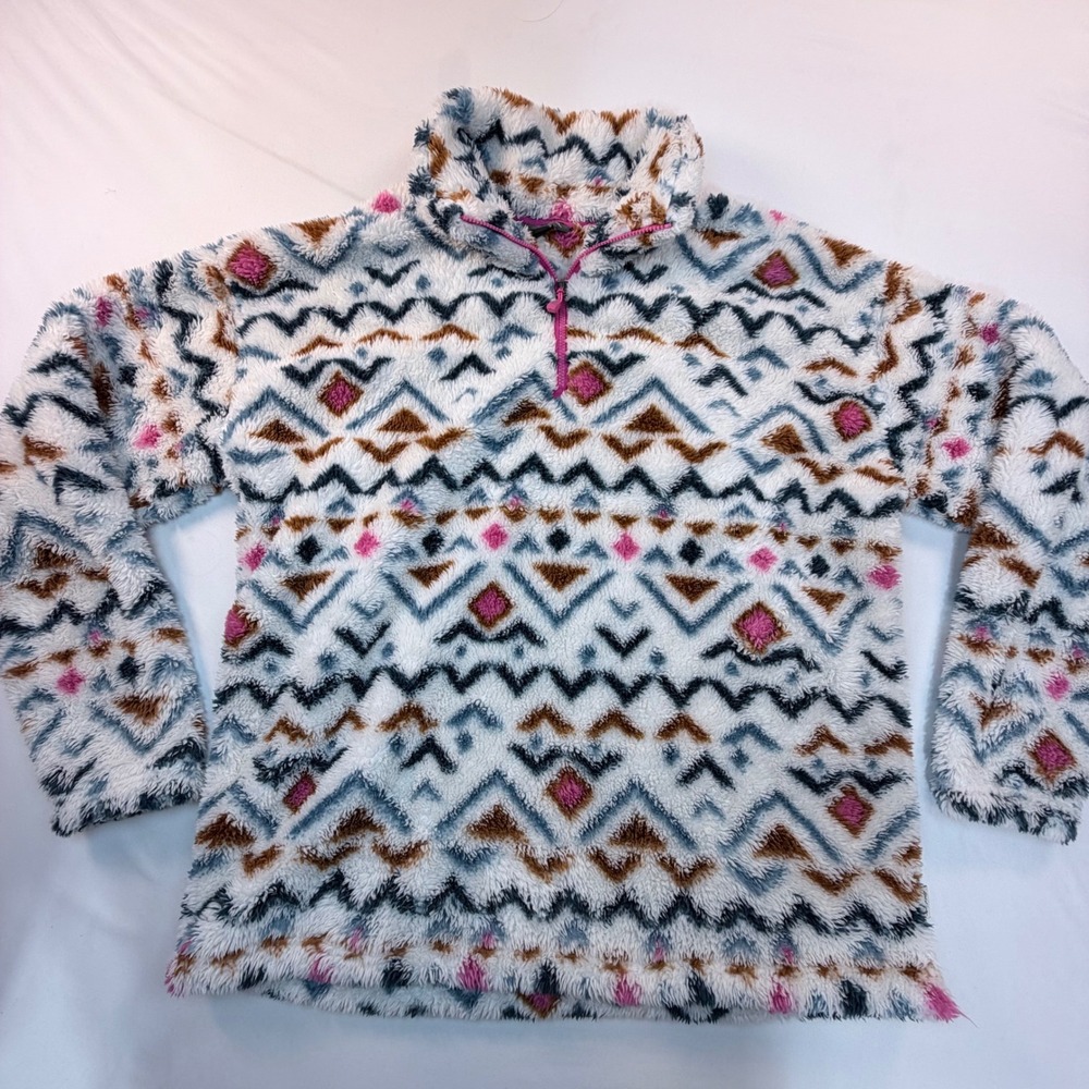 Eddie Bauer Women's Large Sherpa Fleece Quarter Zip Southwestern Geometric